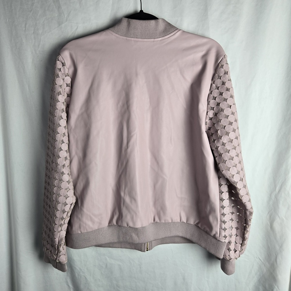 Colleen Lopez Bomber Jacket Mesh & Faux Leather‎ Mauve Women Large Femme Glam - Picture 4 of 8